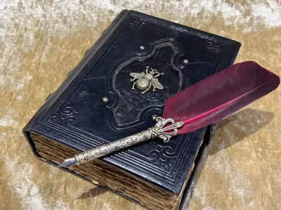 Leather A5 Notebook, Tome, Grimoire, Spell Book with Fantasy Embellishments and blank deckled parchment - Image 4