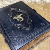 Leather A5 Notebook, Tome, Grimoire, Spell Book with Fantasy Embellishments and blank deckled parchment