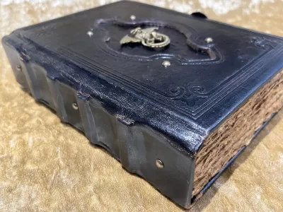 Leather A5 Notebook, Tome, Grimoire, Spell Book with Fantasy Embellishments and blank deckled parchment - Image 2