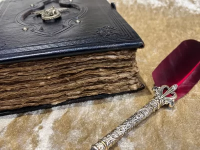 Leather A5 Notebook, Tome, Grimoire, Spell Book with Fantasy Embellishments and blank deckled parchment - Image 3