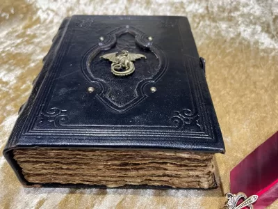 Leather A5 Notebook, Tome, Grimoire, Spell Book with Fantasy Embellishments and blank deckled parchment - Image 4