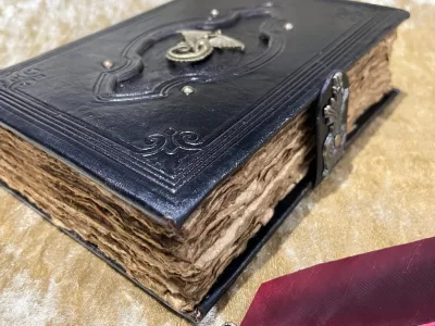 Leather A5 Notebook, Tome, Grimoire, Spell Book with Fantasy Embellishments and blank deckled parchment - Image 5
