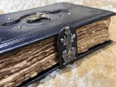 Leather A5 Notebook, Tome, Grimoire, Spell Book with Fantasy Embellishments and blank deckled parchment - Image 6