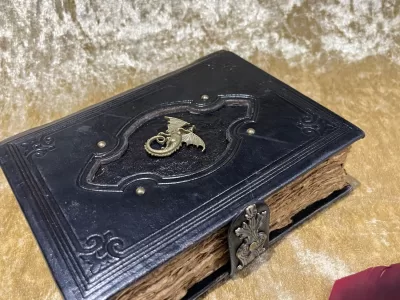 Leather A5 Notebook, Tome, Grimoire, Spell Book with Fantasy Embellishments and blank deckled parchment - Image 8