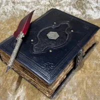 Leather A5 Notebook, Tome, Grimoire, Spell Book with Fantasy Embellishments and blank deckled parchment