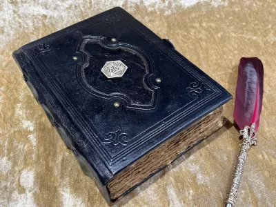 Leather A5 Notebook, Tome, Grimoire, Spell Book with Fantasy Embellishments and blank deckled parchment - Image 2