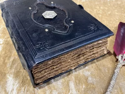 Leather A5 Notebook, Tome, Grimoire, Spell Book with Fantasy Embellishments and blank deckled parchment - Image 3