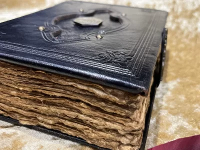 Leather A5 Notebook, Tome, Grimoire, Spell Book with Fantasy Embellishments and blank deckled parchment - Image 5