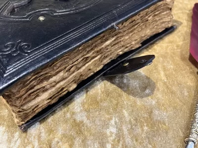 Leather A5 Notebook, Tome, Grimoire, Spell Book with Fantasy Embellishments and blank deckled parchment - Image 8