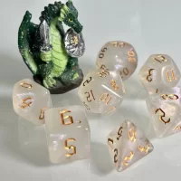 Moonstone Opal Gold Polyhedral Dice for RPG Games like Dungeons and Dragons and Pathfinder. DnD Gifts RPG Gift