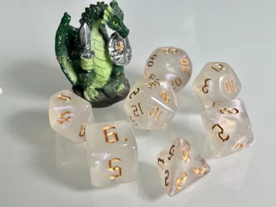 Moonstone Opal Gold Polyhedral Dice for RPG Games like Dungeons and Dragons and Pathfinder. DnD Gifts RPG Gift