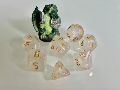 Moonstone Opal Gold Polyhedral Dice for RPG Games like Dungeons and Dragons and Pathfinder. DnD Gifts RPG Gift - Image 5