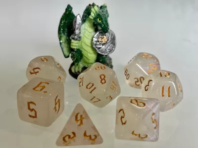 Moonstone Opal Gold Polyhedral Dice for RPG Games like Dungeons and Dragons and Pathfinder. DnD Gifts RPG Gift - Image 6