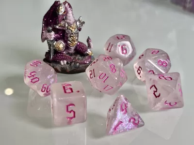 Moonstone Opal Pink Polyhedral Dice for RPG Games like Dungeons and Dragons and Pathfinder. DnD Gifts RPG Gift