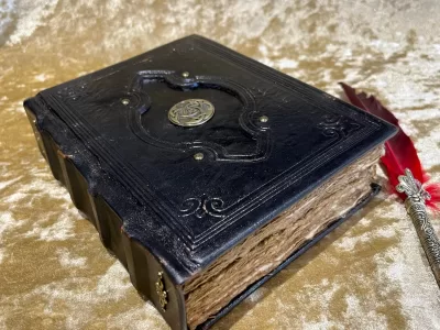 Notebook, Tome, Grimoire, Spell Book - Leather  Fantasy DnD, Witchcraft, with Embellishments. blank with Deckled Parchment - Image 2