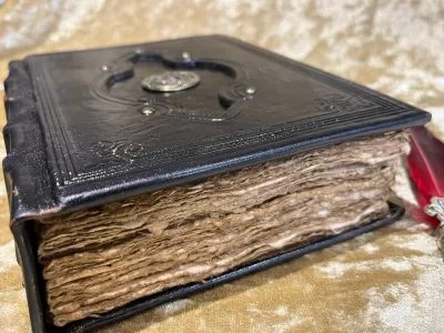 Notebook, Tome, Grimoire, Spell Book - Leather  Fantasy DnD, Witchcraft, with Embellishments. blank with Deckled Parchment - Image 5