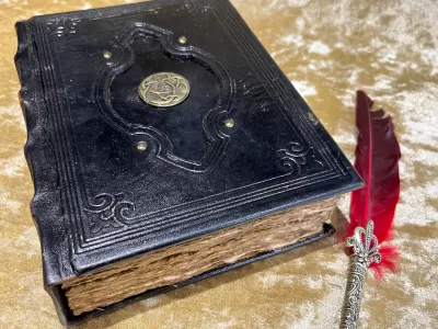 Notebook, Tome, Grimoire, Spell Book - Leather  Fantasy DnD, Witchcraft, with Embellishments. blank with Deckled Parchment - Image 6
