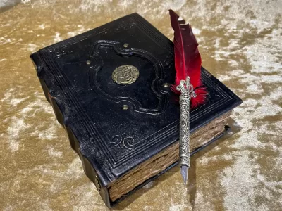 Notebook, Tome, Grimoire, Spell Book - Leather  Fantasy DnD, Witchcraft, with Embellishments. blank with Deckled Parchment - Image 7