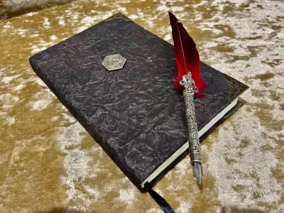 D20 Notebook | Journal | Grimoire | Vegan Leather Look | Gold Shimmer Diary | Gift for Dnd | Pathfinder Present | Notes - Image 2