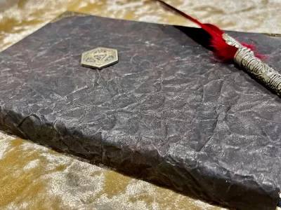 D20 Notebook | Journal | Grimoire | Vegan Leather Look | Gold Shimmer Diary | Gift for Dnd | Pathfinder Present | Notes - Image 6