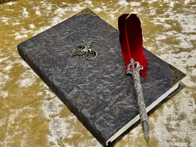 Dragon Notebook | Journal | Grimoire | Vegan Leather Look | Gold Shimmer Diary | Gift for Dnd | Pathfinder Present | Witchcraft