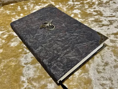 Dragon Notebook | Journal | Grimoire | Vegan Leather Look | Gold Shimmer Diary | Gift for Dnd | Pathfinder Present | Witchcraft - Image 2