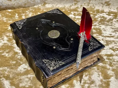 Notebook, Tome, Grimoire, Spell Book - Leather  Fantasy DnD, Witchcraft, with Embellishments. blank with Deckled Parchment
