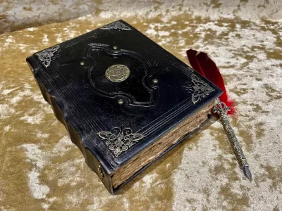 Notebook, Tome, Grimoire, Spell Book - Leather  Fantasy DnD, Witchcraft, with Embellishments. blank with Deckled Parchment - Image 4