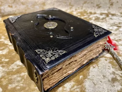Notebook, Tome, Grimoire, Spell Book - Leather  Fantasy DnD, Witchcraft, with Embellishments. blank with Deckled Parchment - Image 5