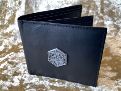 Wallet Mens GRADE B D20 Black with Coin Pouch DnD Gift for Dungeons and Dragons fans Genuine Leather