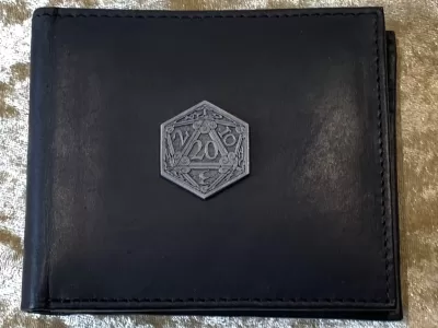 Wallet Mens GRADE B D20 Black with Coin Pouch DnD Gift for Dungeons and Dragons fans Genuine Leather - Image 2
