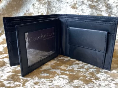 Wallet Mens GRADE B D20 Black with Coin Pouch DnD Gift for Dungeons and Dragons fans Genuine Leather - Image 3