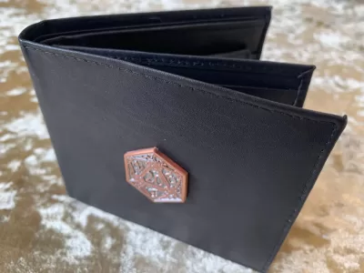 Wallet Rose Gold D20 Mens Black Leather Wallet with Coin Pouch DnD Gift for Dungeons and Dragons fans
