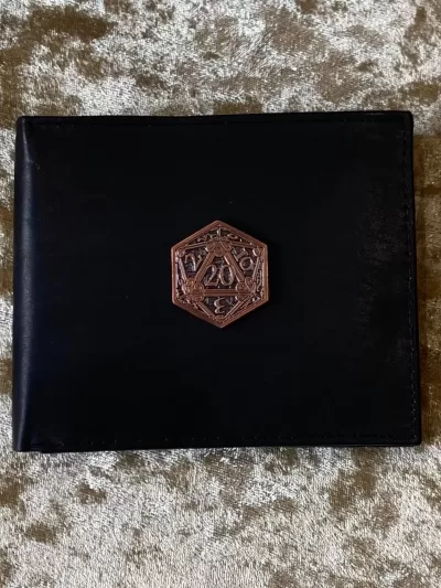 Wallet Rose Gold D20 Mens Black Leather Wallet with Coin Pouch DnD Gift for Dungeons and Dragons fans - Image 2