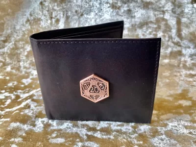 D20 Mens Brown Leather Wallet DnD Gift for Dungeons and Dragons fans