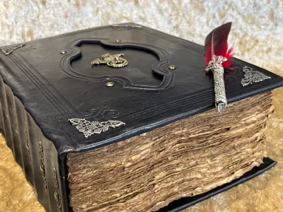 Dragon Leather Notebook  |  Tome  |  Grimoire  |  Spell Book - A4 LARGE  |  Fantasy DnD  |  Witchcraft  |  blank with Deckled Parchment - Image 3