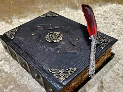 Grade B: Notebook, Tome, Grimoire, Spell Book - Leather  Fantasy DnD, Witchcraft, with Embellishments. blank with Deckled Parchment