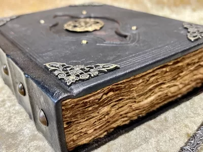 Grade B: Notebook, Tome, Grimoire, Spell Book - Leather  Fantasy DnD, Witchcraft, with Embellishments. blank with Deckled Parchment - Image 4