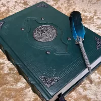 Leather Notebook Tree of Life Fantasy old Tome Book Grimoire Blank A4 Journal Dark Nay with deckled paper Dungeons & Dragons or witchcraft