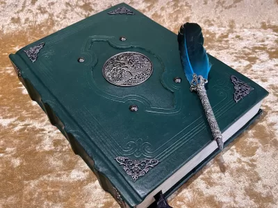 Leather Notebook Tree of Life Fantasy old Tome Book Grimoire Blank A4 Journal Dark Nay with deckled paper Dungeons & Dragons or witchcraft