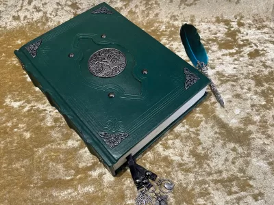 Leather Notebook Tree of Life Fantasy old Tome Book Grimoire Blank A4 Journal Dark Nay with deckled paper Dungeons & Dragons or witchcraft - Image 2