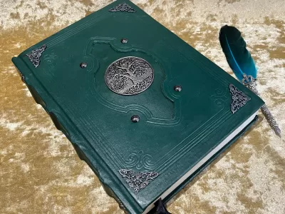 Leather Notebook Tree of Life Fantasy old Tome Book Grimoire Blank A4 Journal Dark Nay with deckled paper Dungeons & Dragons or witchcraft - Image 3