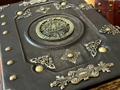 Mayan Aztec Navy Black | Leather Notebook | Tome | Grimoire | Spell Book - A4 LARGE | Fantasy DnD | Witchcraft | blank Deckled Parchment