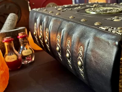 Mayan Aztec Navy Black | Leather Notebook | Tome | Grimoire | Spell Book - A4 LARGE | Fantasy DnD | Witchcraft | blank Deckled Parchment