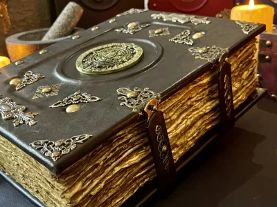 Mayan Aztec Navy Black | Leather Notebook | Tome | Grimoire | Spell Book - A4 LARGE | Fantasy DnD | Witchcraft | blank Deckled Parchment
