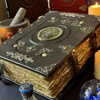 Mayan Aztec Navy Black | Leather Notebook | Tome | Grimoire | Spell Book - A4 LARGE | Fantasy DnD | Witchcraft | blank Deckled Parchment