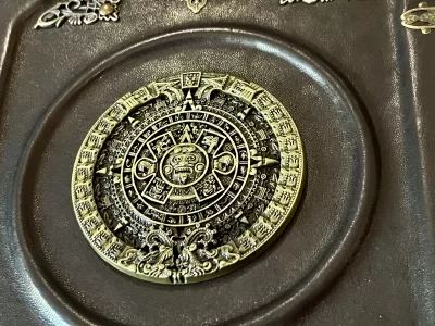 Mayan Aztec Navy Black | Leather Notebook | Tome | Grimoire | Spell Book - A4 LARGE | Fantasy DnD | Witchcraft | blank Deckled Parchment