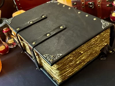 Mayan Aztec Navy Black | Leather Notebook | Tome | Grimoire | Spell Book - A4 LARGE | Fantasy DnD | Witchcraft | blank Deckled Parchment