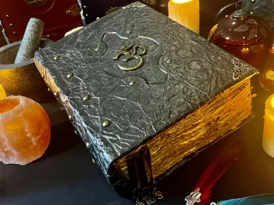 OHM VEGAN Leather Notebook | Tome | Grimoire | Diary | Spell Book - A4 LARGE | Fantasy DnD | Witchcraft | blank Deckled Parchment Grimoire | Spell Book - A4 LARGE | Fantasy DnD | Witchcraft | blank with Deckled Parchment (Copy)