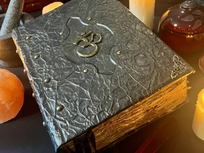 OHM VEGAN Leather Notebook | Tome | Grimoire | Diary | Spell Book - A4 LARGE | Fantasy DnD | Witchcraft | blank Deckled Parchment Grimoire | Spell Book - A4 LARGE | Fantasy DnD | Witchcraft | blank with Deckled Parchment (Copy)
